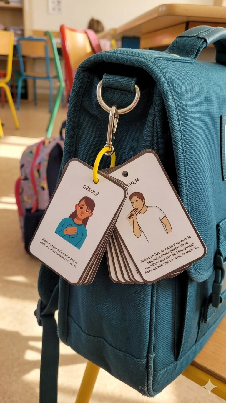Mon Imagier Les Bases de la Langue des Signes LSF communication non-verbale inclusion handicap fiches plastifiées avec anneau